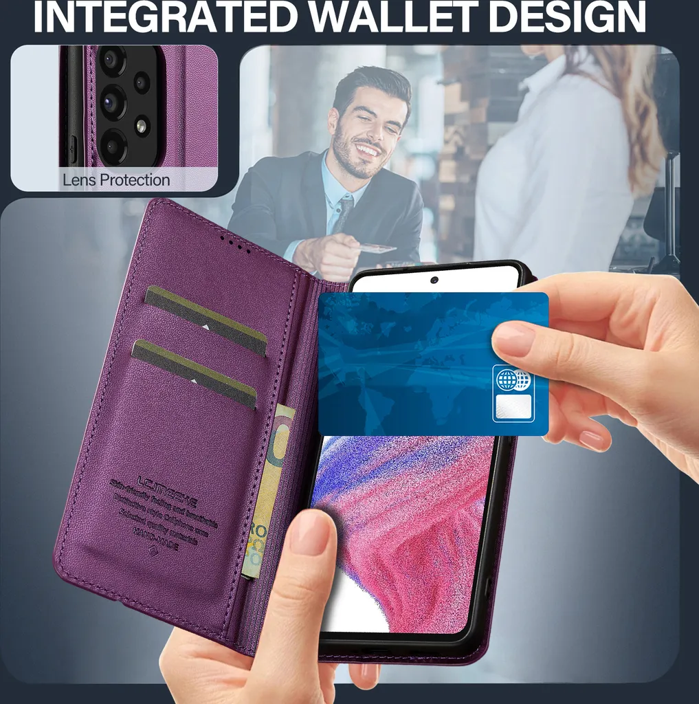 Custodia magnetica in pelle flip per Samsung Galaxy A53 5G, con slot per schede e funzione stand Purple - 5