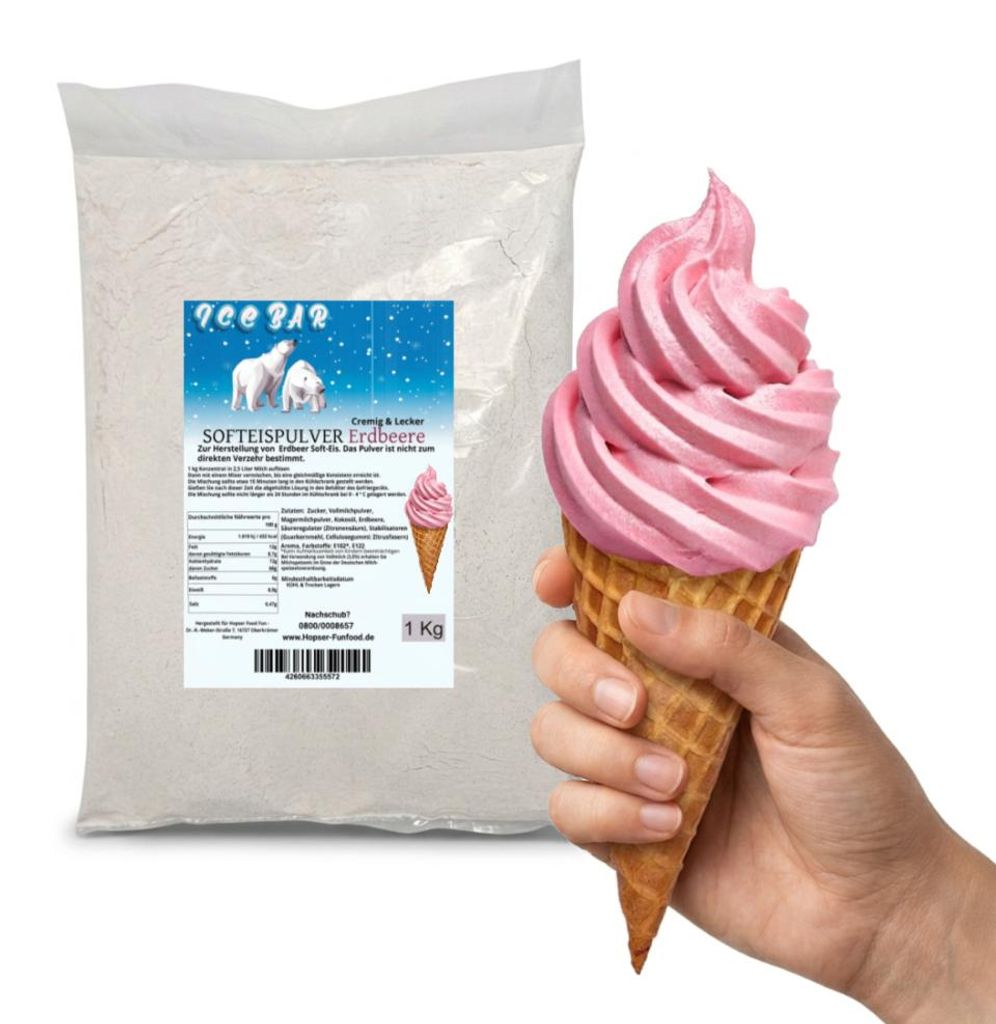 IceBär Softeis Pulver Erdbeere 1 kg für Softeismaschine & Zuhause