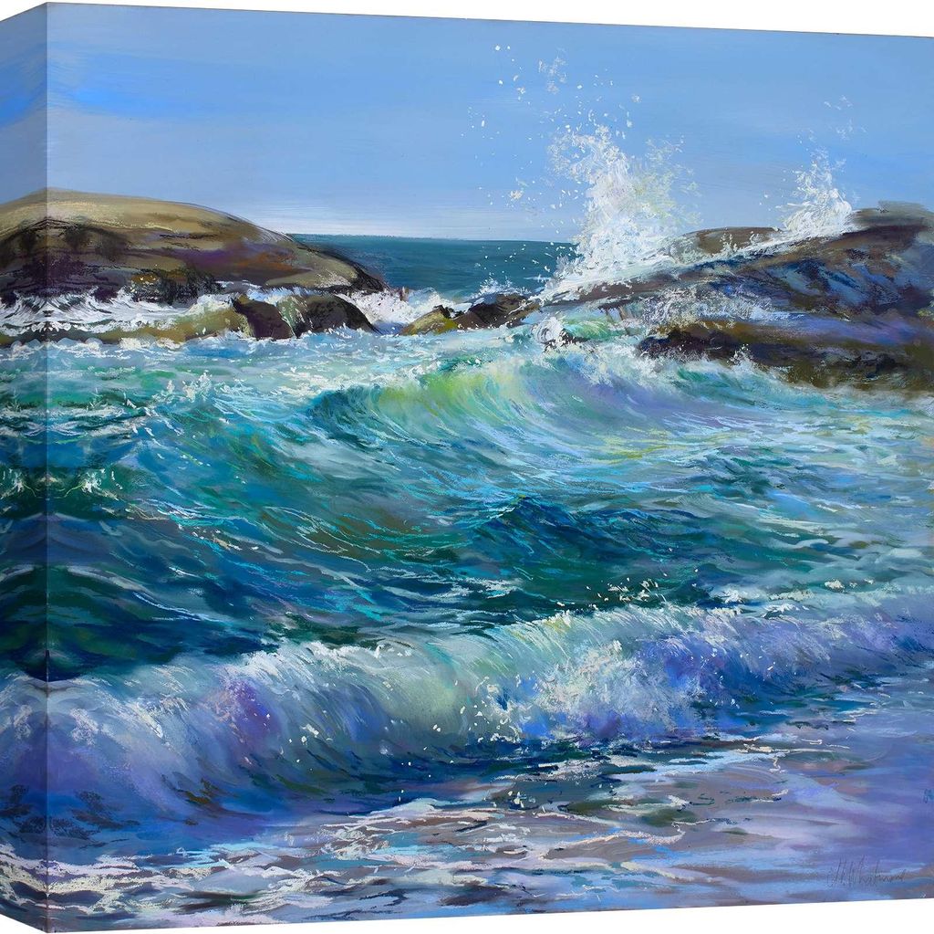 Leinwandbilder, Meereslandschaft - Nel Whatmore - Wellen auf den Felsen - 70x70 cm