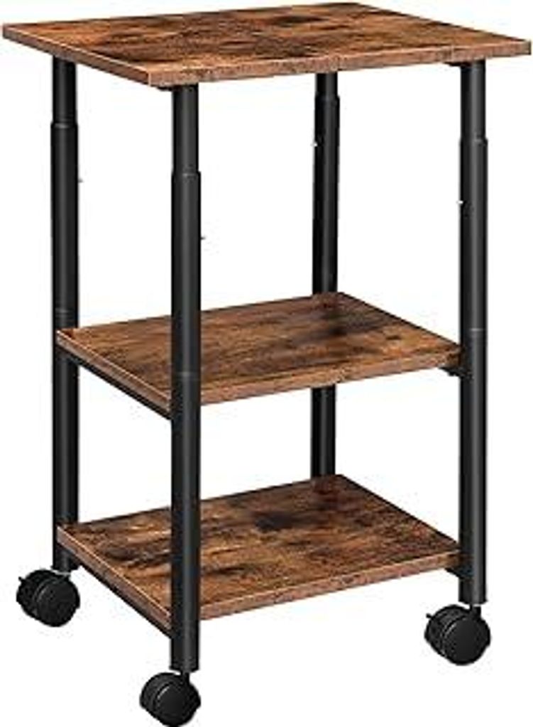 HOOBRO Druckertisch, Druckerständer mit arretierbaren Rädern, Druckerwagen rollbar mit 3 Ebenen, höhenverstellbar, leicht zu montieren, 48,5 x 4...