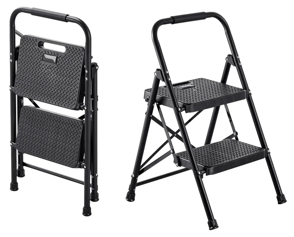 Escabeau 2 marches pour cuisine et maison pliable peu encombrant noir