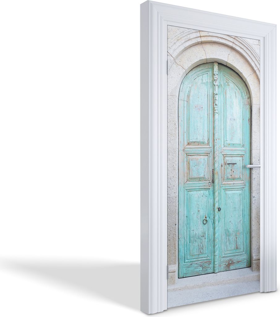 Türdeko Aufkleber Selbstklebende Wandsticker Personalisiert - Alte türkisfarbene Tür - 95 x 205 cm