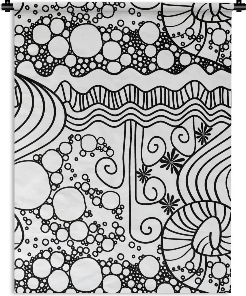 MuchoWow Wandteppich Wandbehang Muster - Abstrakt - Linienkunst - Schwarz und Weiß 90x120 cm Tapisserie Dekoration Wandtuch - Wanddeko