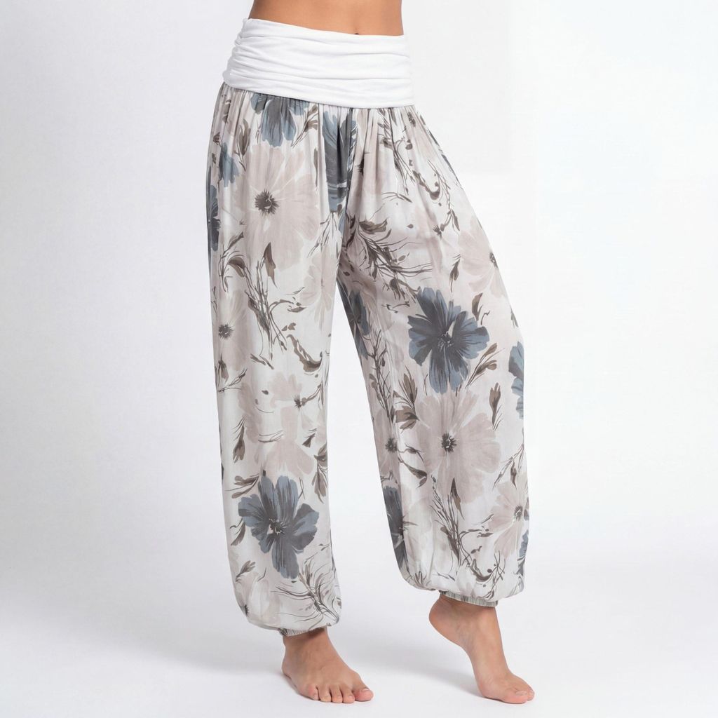 Sommerhose Damen Haremshose elastischer Bund leichte Hippie Pumphose Gr. 36-48
