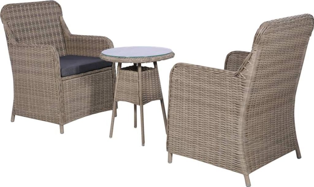 vidaXL 3-tlg. Bistro-Set mit Kissen Poly Rattan Braun Produktbild 