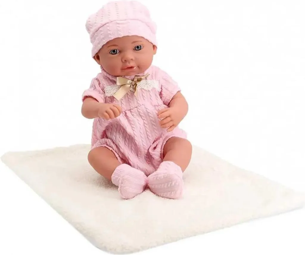 Poupée Bébé Articulée 40cm Tachan, Tenue Rose en Maille avec Bonnet Doux