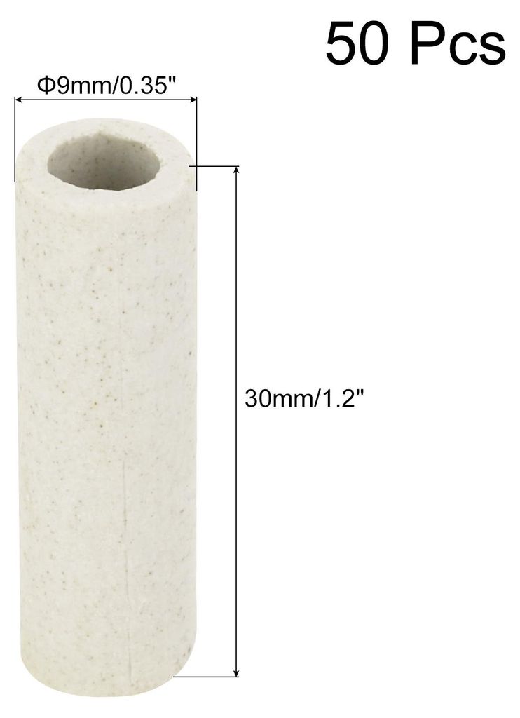 50 Stš¹ck Einlochzylinder Keramikrohr 6mm Innendurchmesser, 9mm Au?endurchmesser, 30mm L?nge Keramik Rohr fš¹r Kabel Isolierung Kabelmanagement...