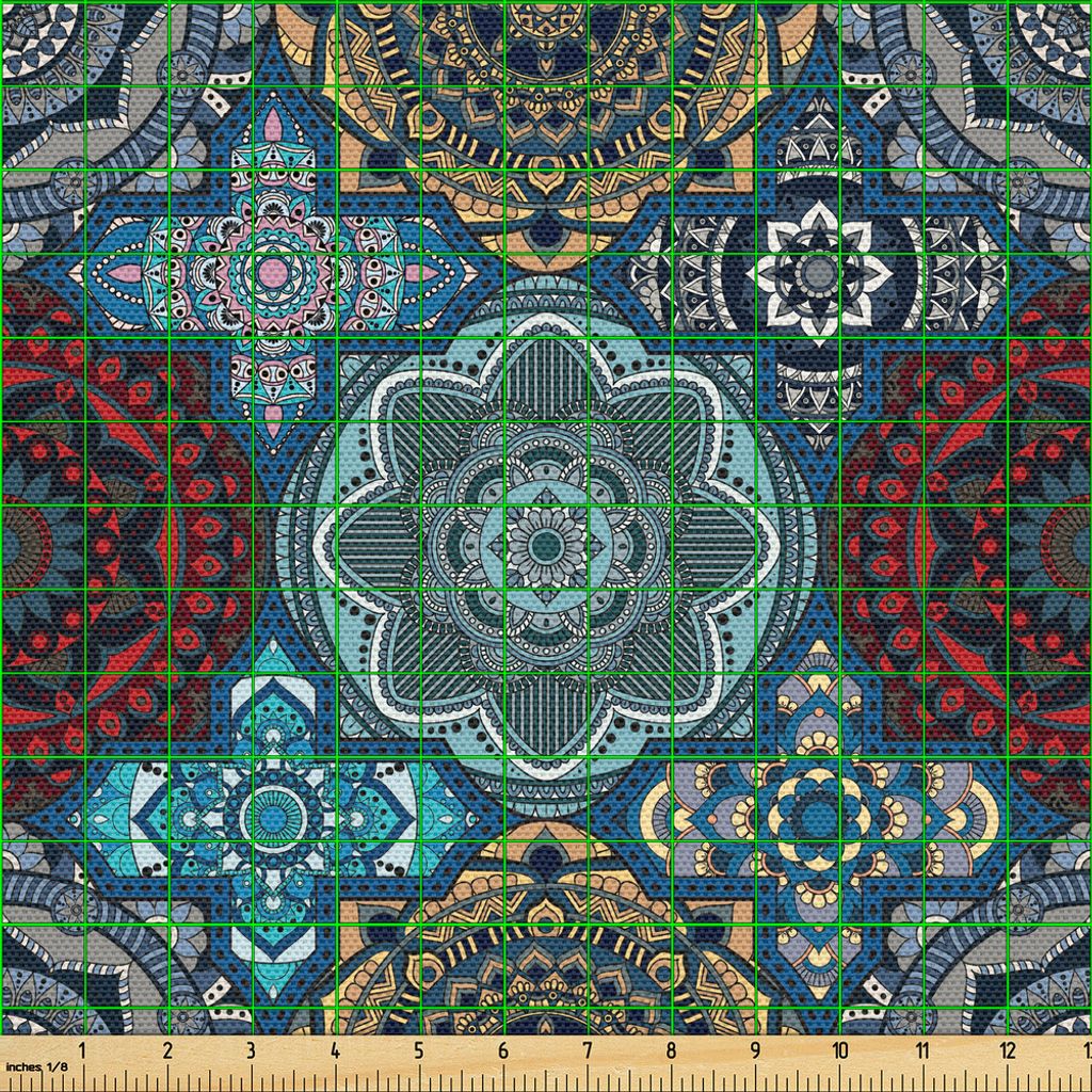 ABAKUHAUS marokkanisch Gewebe als Meterware, Patchwork-Art-Weinlese-Osmane-Inspirations-Retro ethnische Hennastrauch-Motive, 3 M (148 x 300 cm), Sa...