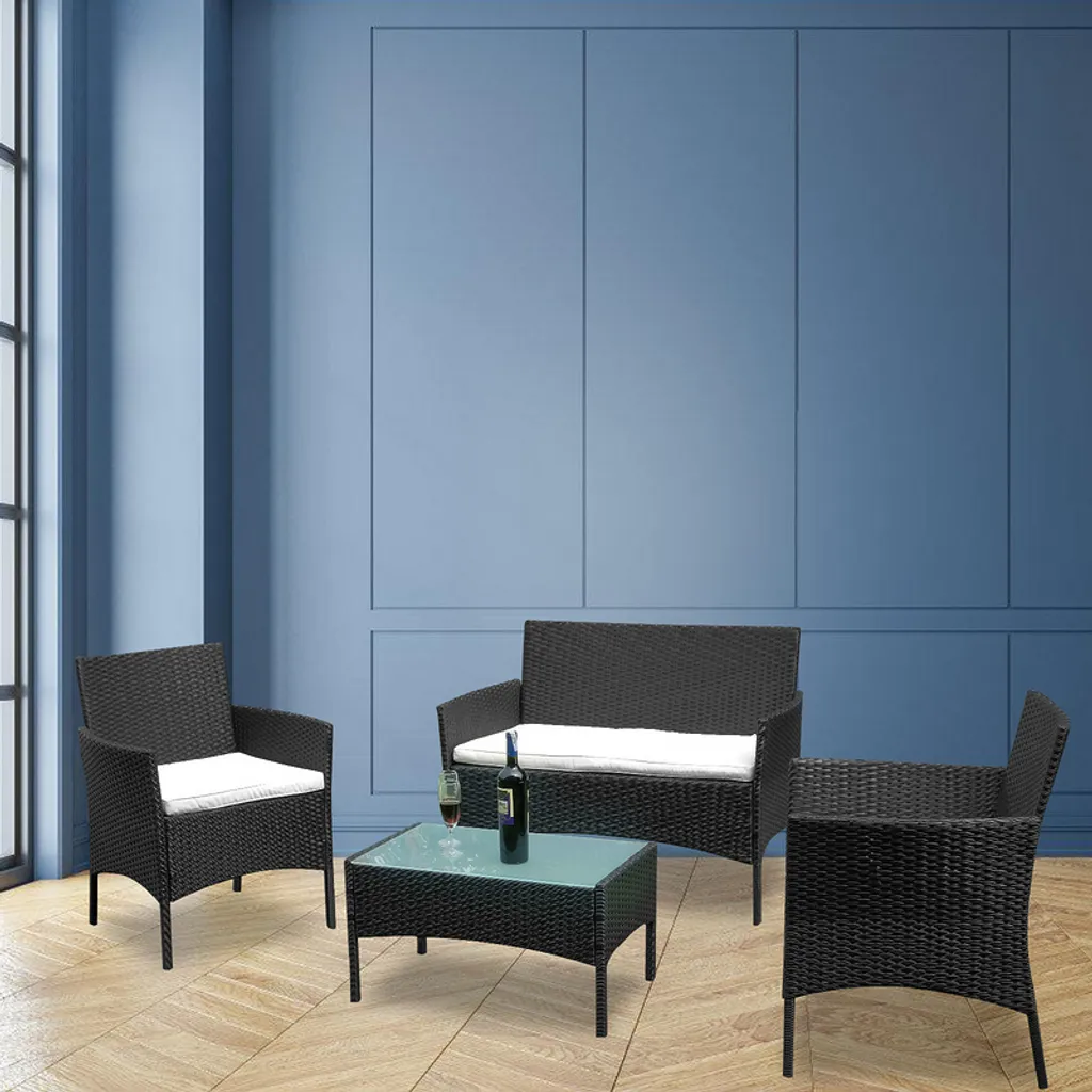 Yakimz Set Mobili Giardino Polyrattan Nero: Divano e Poltrone Intrecciate