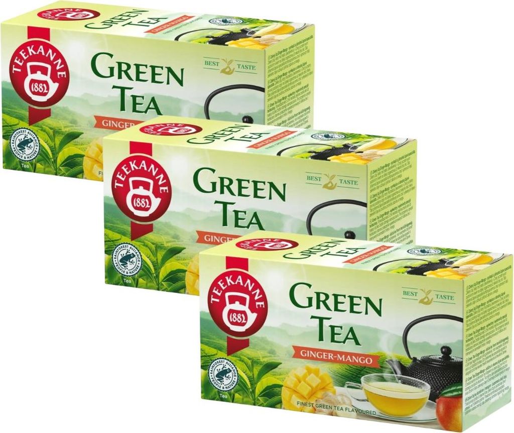 Teekanne Grüner Tee Ingwer Mango Zitrone 3x 20 Teebeutel - Grüntee im Beutel