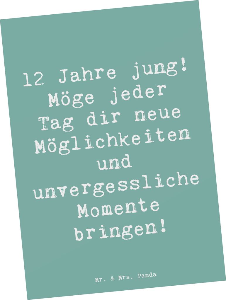 Mr. & Mrs. Panda Postkarte Spruch 12. Geburtstag - Meeresbrise - Geschenk, Geburtstagsgeschenk, Kindergeburtstag, Grußkarte, Ansichtskarte, Happy ...