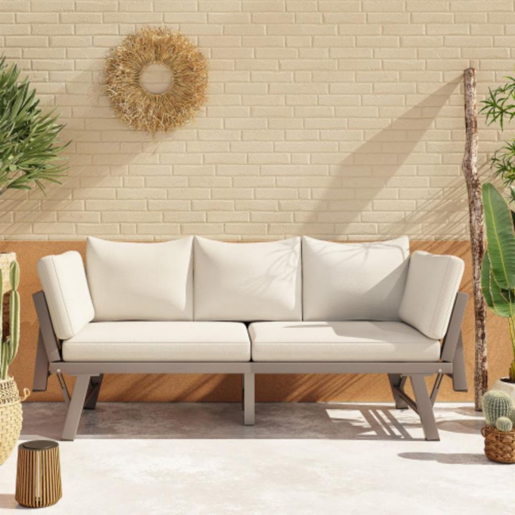 Gartenmöbel-Set, Outdoorsofa, 3-Sitzer-Sofa, Gartensofa mit Liegefunktion, Sonnenliege Gartenliege mit Auflagen und klappbaren Armlehne, Gartencou...