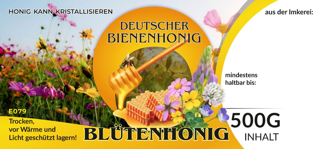 IMKERSHOP Etiketten bunt für deutschen Bienenhonig BLÜTENHONIG 100Stk/1Pack