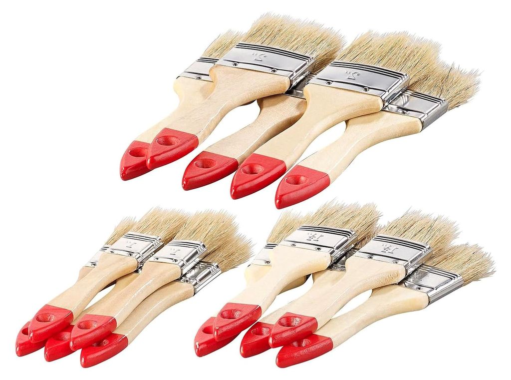 Flachpinsel-Set mit 15 Teilen, Holzstielen und Naturborsten, 3 Größen