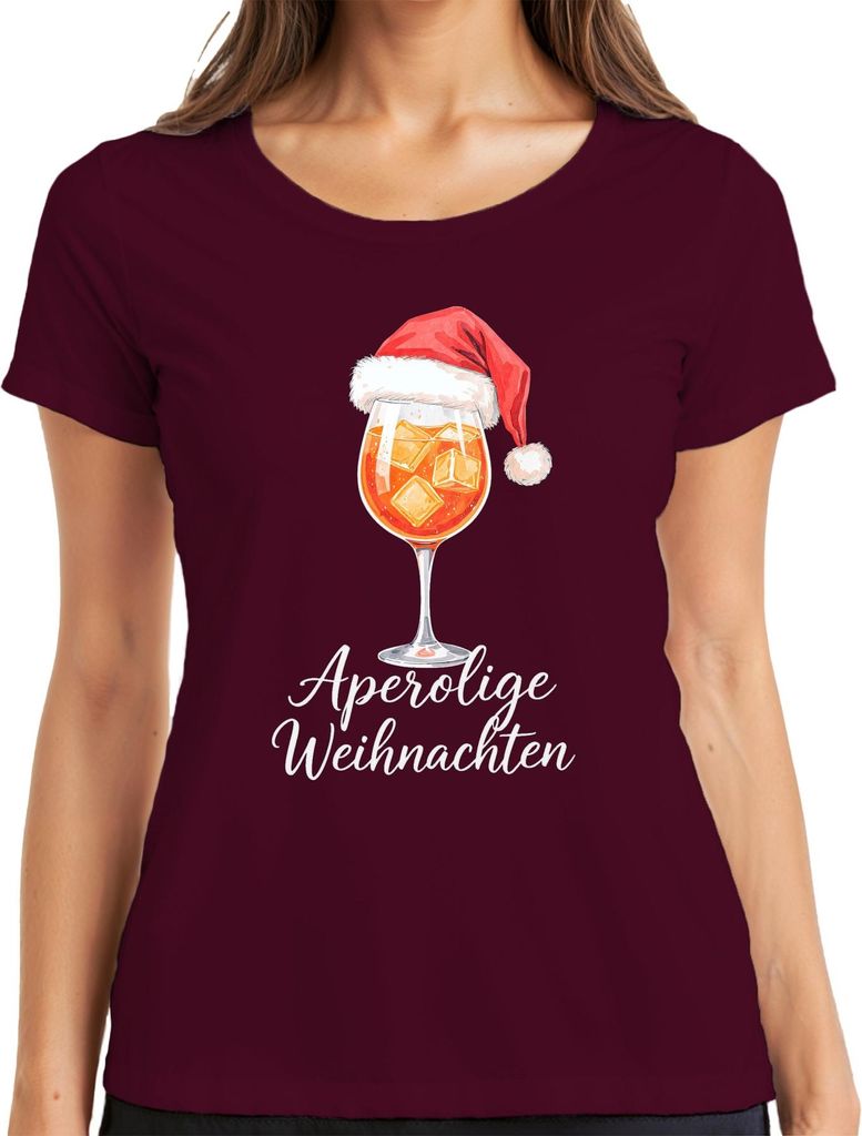 Aperolige Weihnachten Aperol Spritz Weihnachtsmütze Cocktail Damen T-Shirt, Burgundy, S