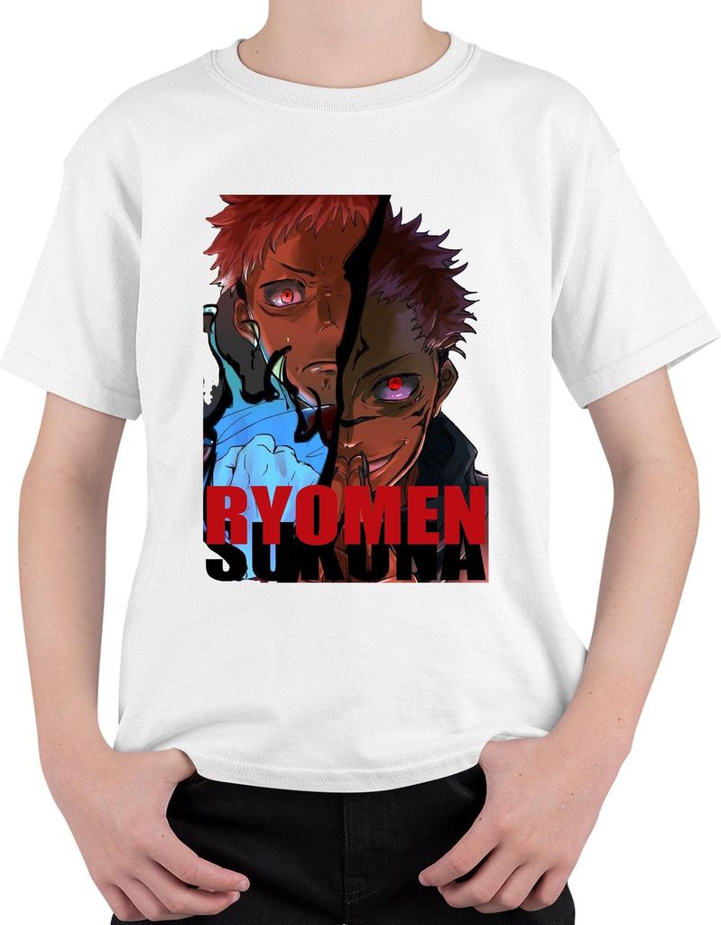 Ryomen Sukuna JujutsuKaisen Dämon rote Augen Anime gruselig Fan Uni Kinder T-Shirt, Weiß, 152