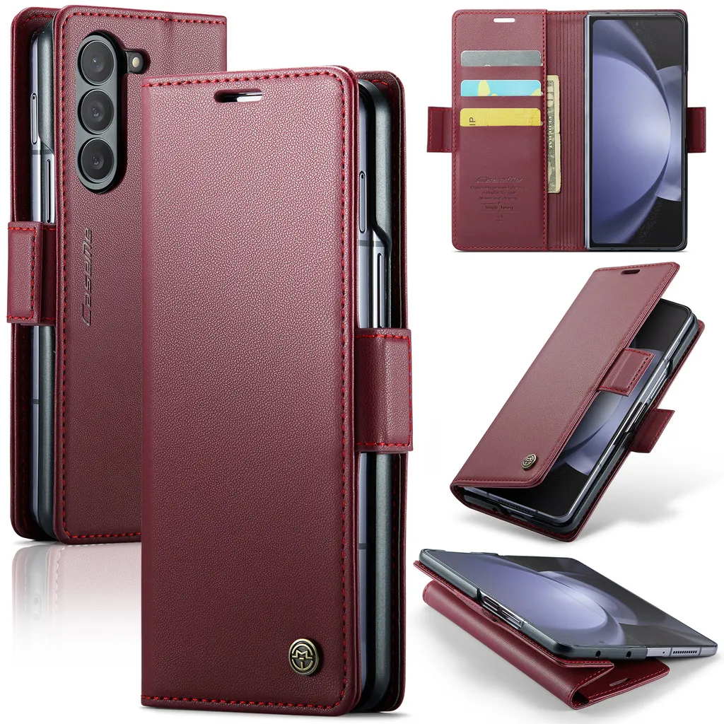 Cover Chic Z Fold 5 Rosso: Pelle Luxury, RFID e Funzione Stand