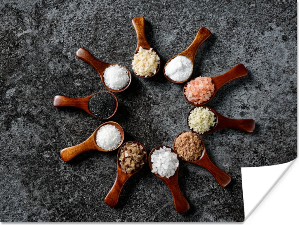 MuchoWow Poster Löffel - Kräuter - Gewürze - Küche - Industrie 160x120 cm - Foto Plakat