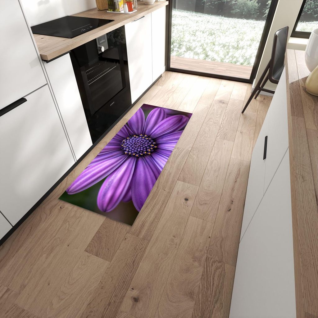 Küchenteppich 60x150cm rutschfest & abwischbar PVC Läufer - Blume Nahaufnahme