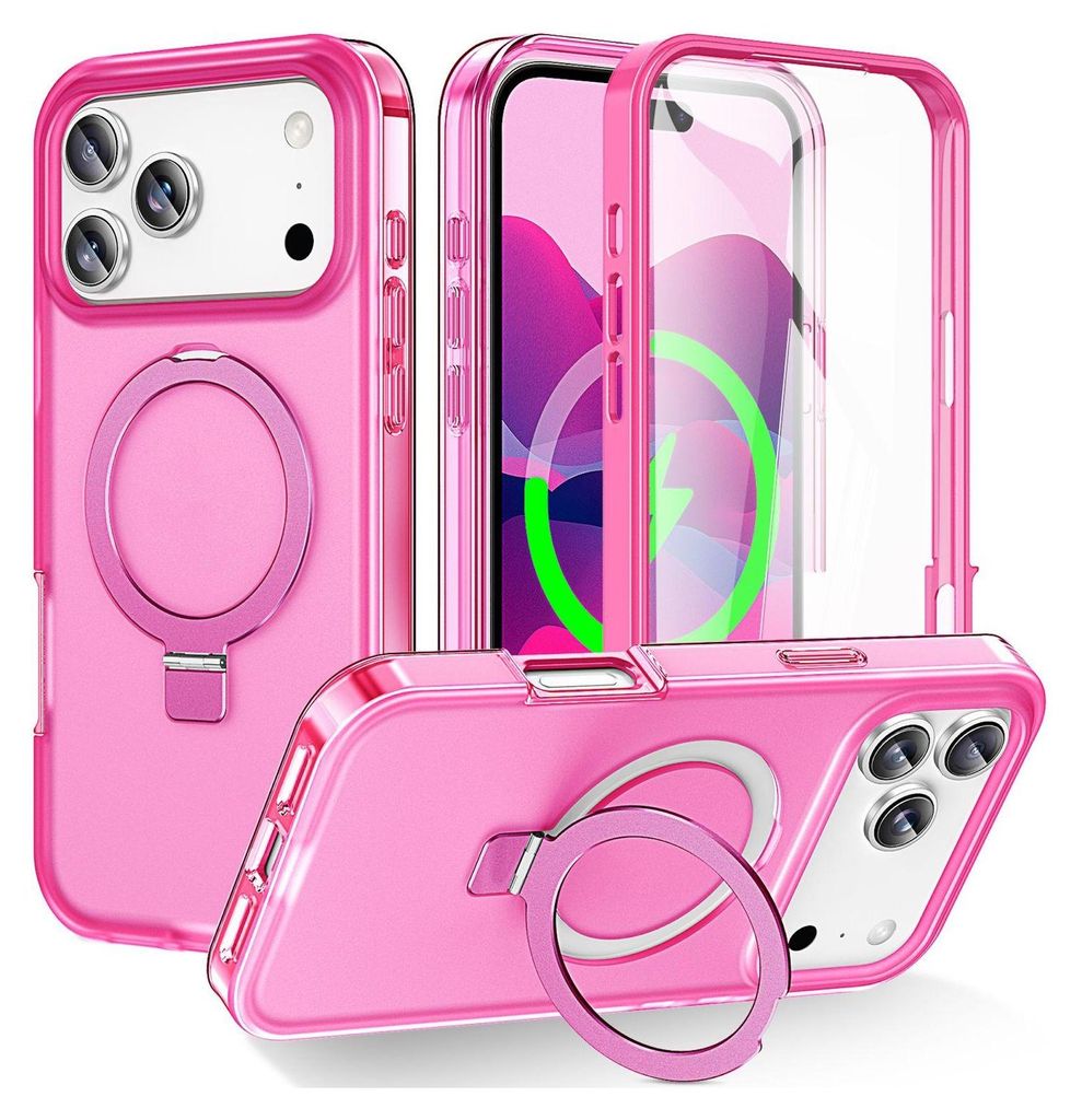 Für Apple iPhone 17 Pro Frosted Skin Feel MagSafe Ring Halterung 360-Grad Hülle Pink