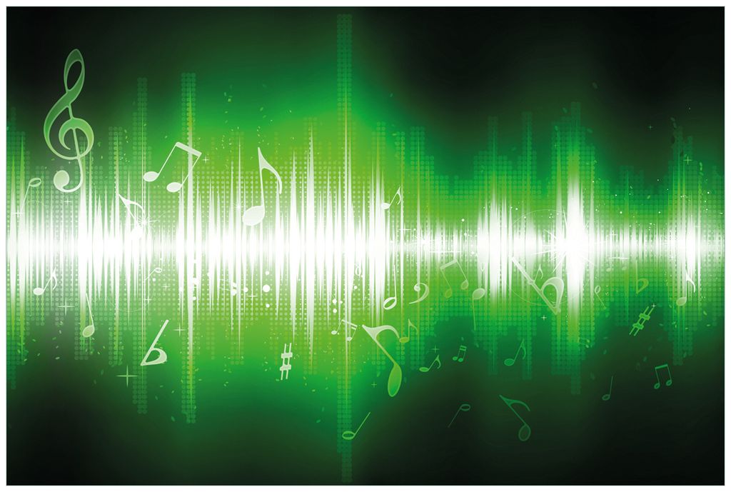Wallario Wandbild aus Acryl, 90 x 60 cm, freischwebende Optik - Grüne Noten der Musik