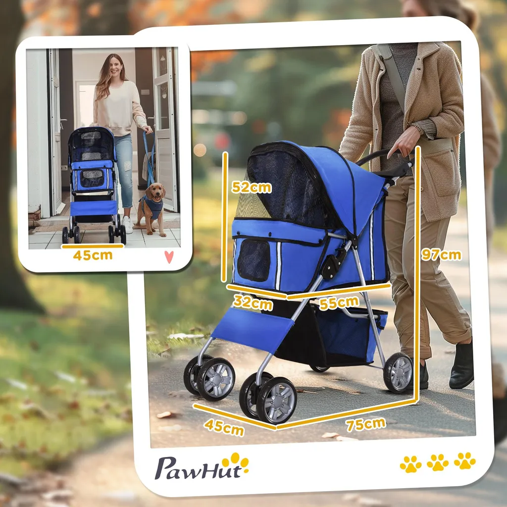 Poussette chien chat pliable : solution transport sans effort bleu - 5