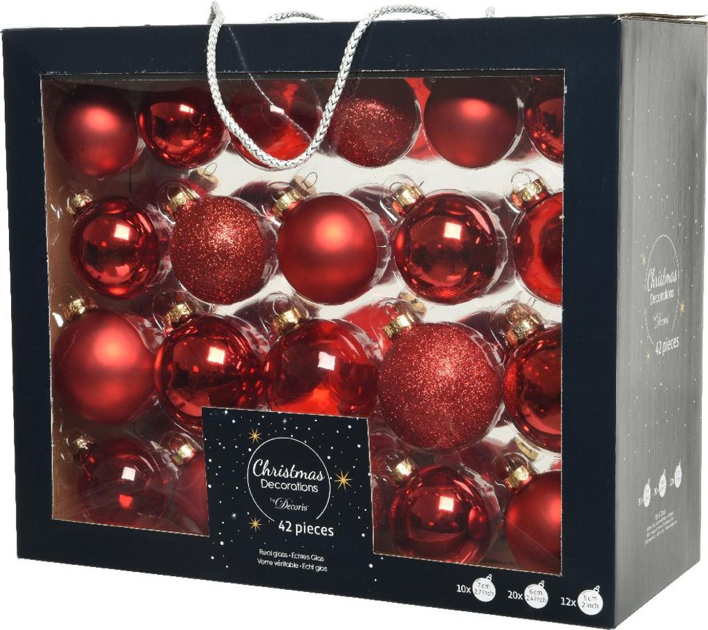 Kerstballen mix glas 42 stuks kerstrood KSD Productafbeelding 
