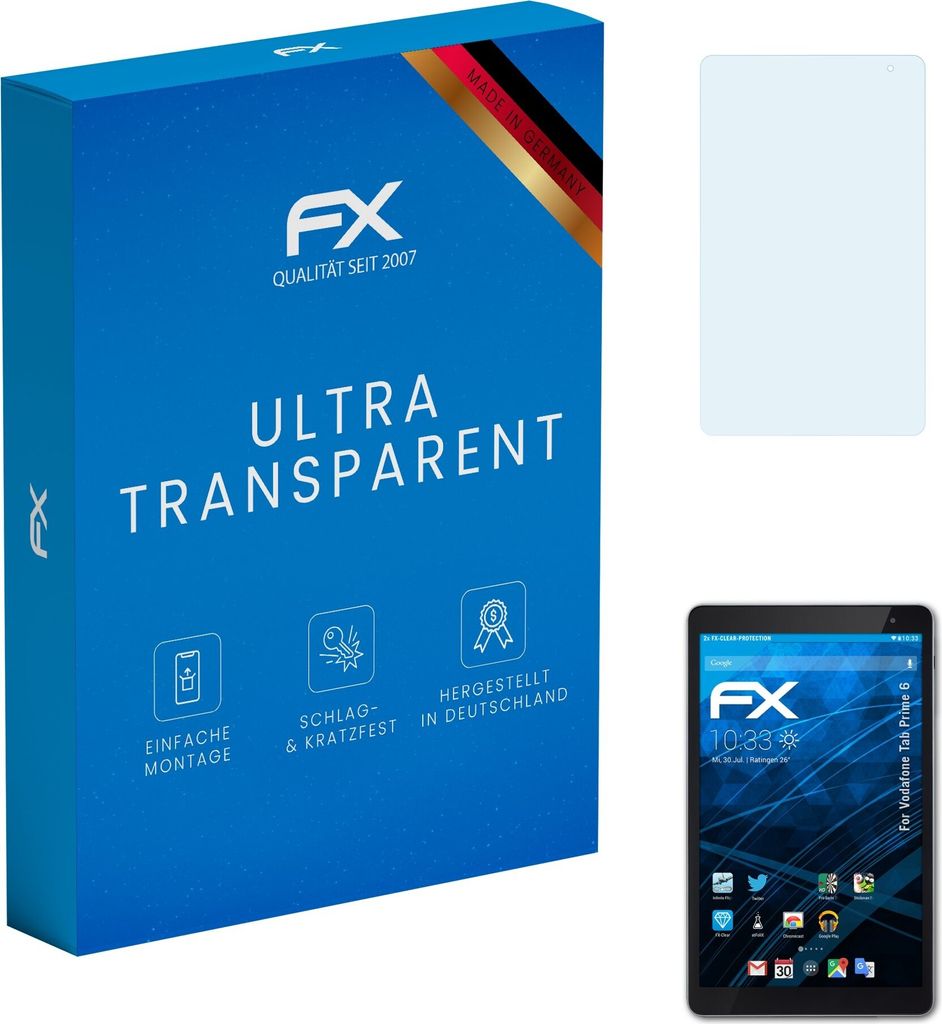 atFoliX FX-Clear 2x Schutzfolie kompatibel mit Vodafone Tab Prime 6 Displayschutzfolie