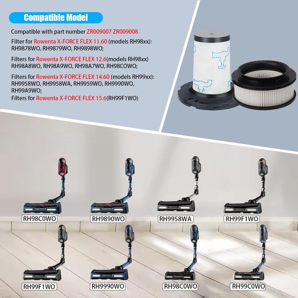 Wiederverwendbare Staubsauger Filter Für Rowenta X-Force Flex - 2x Pre + 2x Post Motor