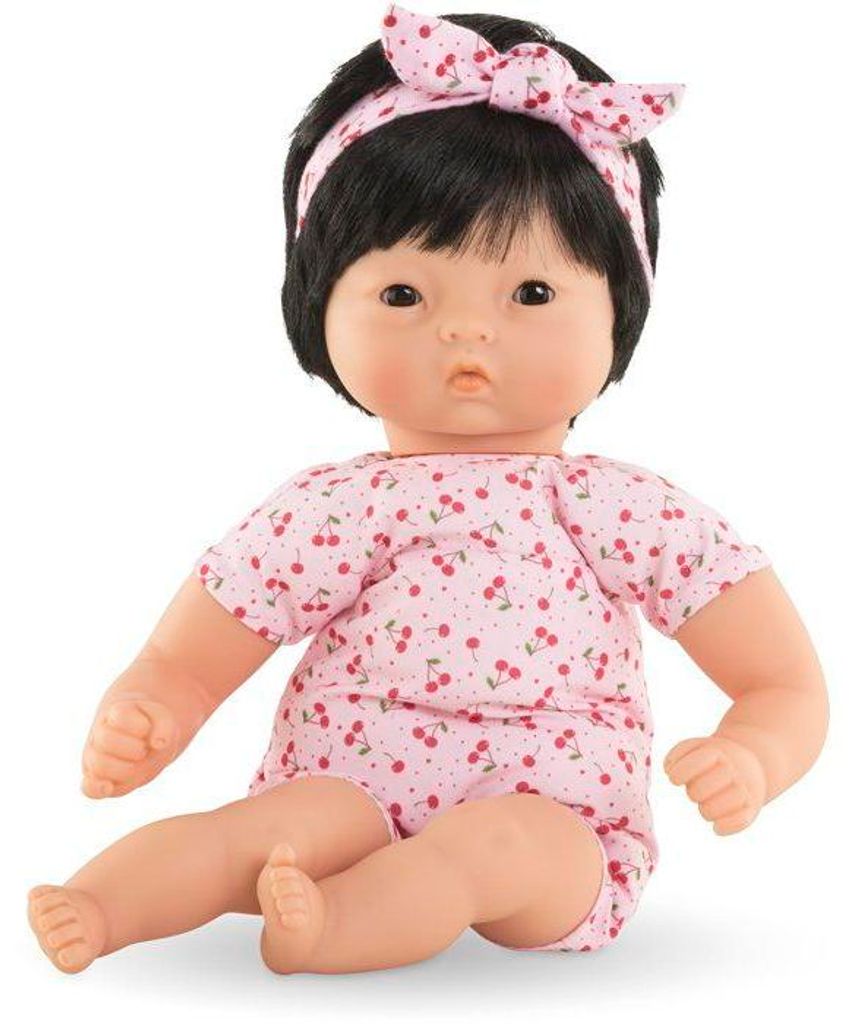 Corolle Bébé Calin Nina Puppe, 30 cm, Ab 18 Monaten, Weicher Körper, Schlafaugen, Vanilleduft, Mit Flasche und Bürste