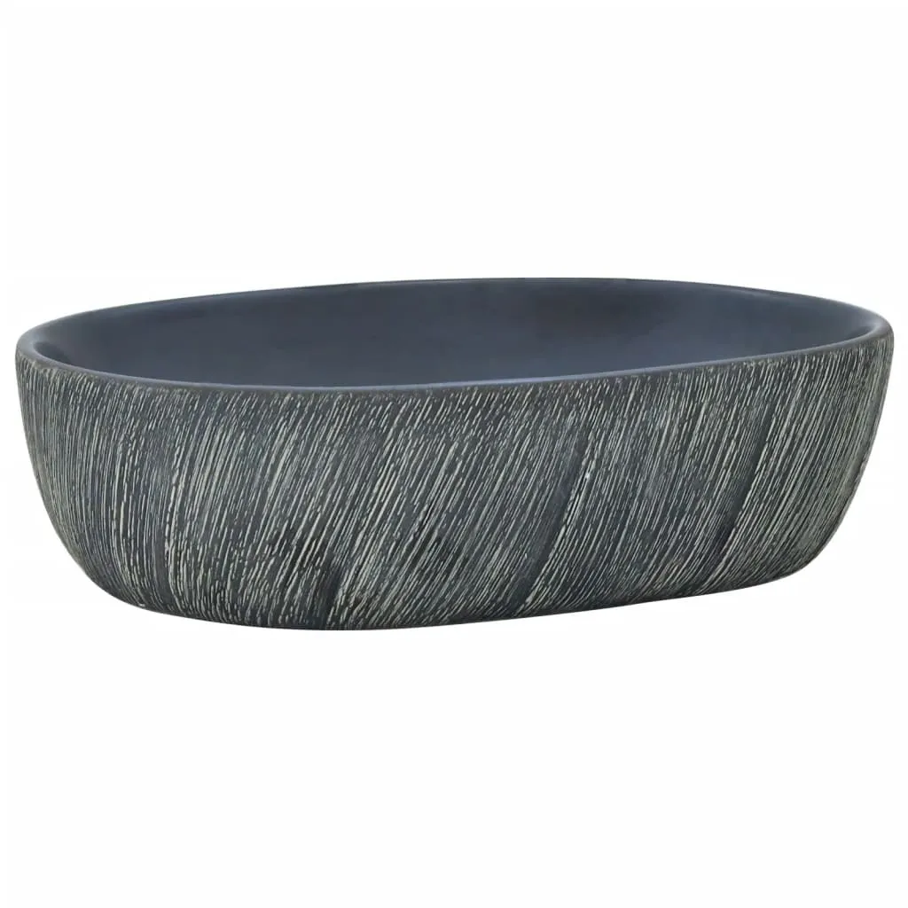 Vasque à poser ovale pour salle de bain design noir et gris 47 cm
