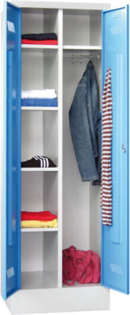 Kleiderschrank mit Sockel - Spind - 1 Abteil mit Trennwand - 1.850x600x500 mm (HxBxT) - Drehriegel - reinweiß/rubinrot