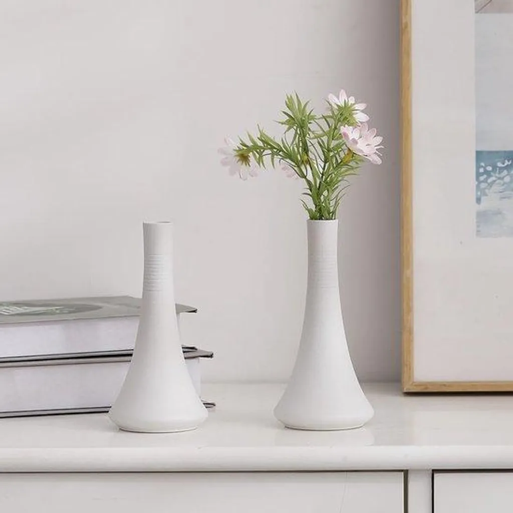Lot de 2 vases en céramique blanche mate pour décoration de salon chic