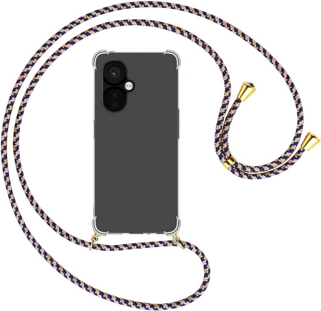 Handykette Backcover-Schutzhülle mit Band (Metall goldfarben) für OnePlus Nord CE 3 5G (6.7'') - blau+beige
