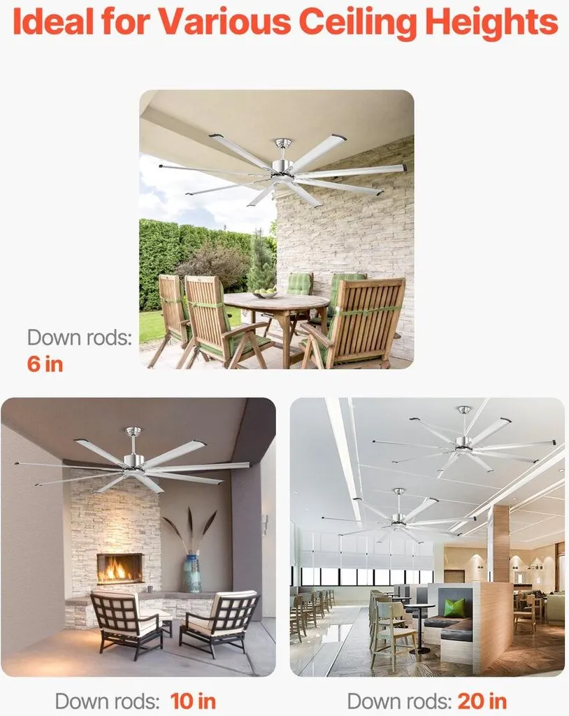 Ventilateur de plafond 213 cm nickel brossé avec télécommande XL-800
