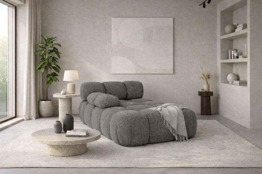 Kaiser Möbel Chaiselongue modular, Bouclé-Stoff Abriamo, Dunkelgrau, Links, Selia