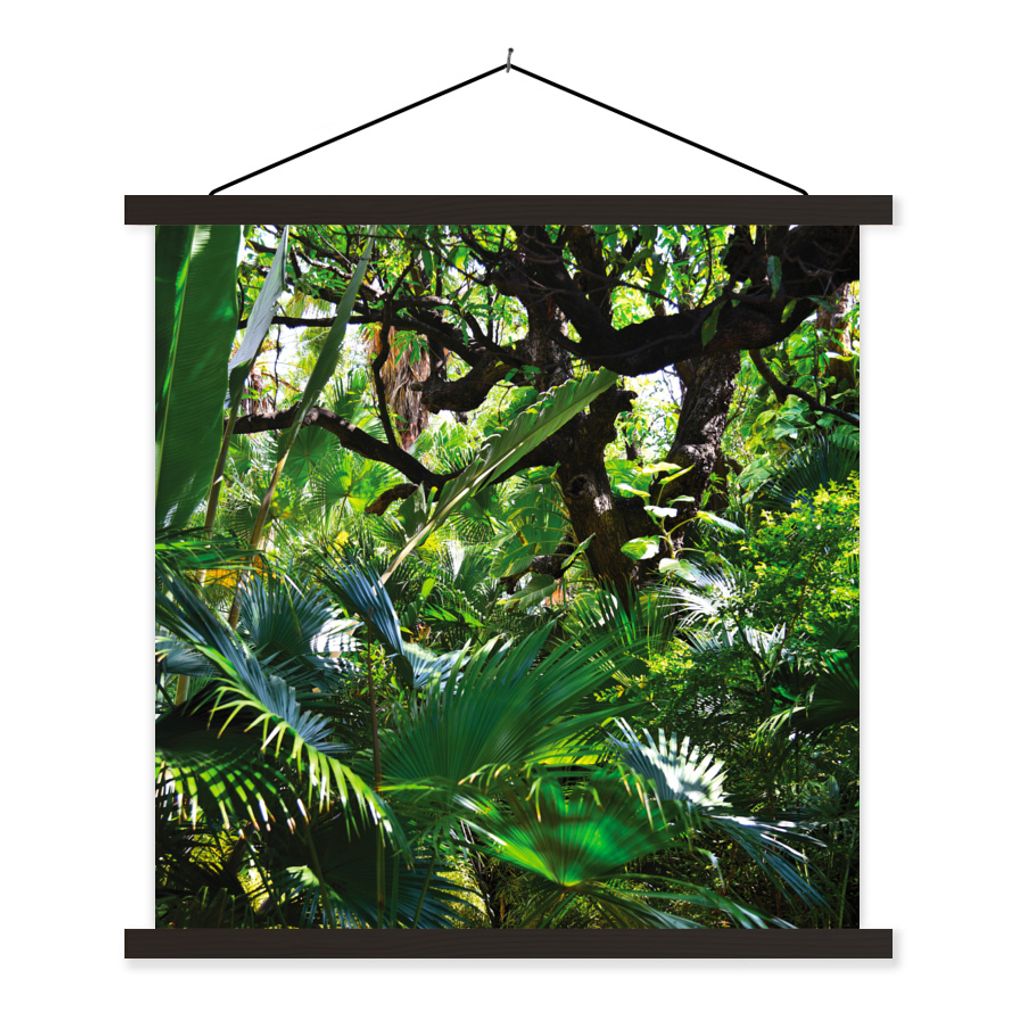 MuchoWow Textilposter Schöne Muster von Blättern und Bäumen in einem Regenwald 60x60 cm mit schwarzem Rahmen - Posteraufhänger