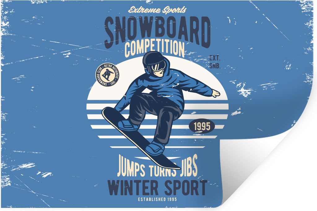 MuchoWow Wandtattoo Wandsticker Wandaufkleber Snowboard - Mann - Vintage 60x40 cm Selbstklebend und Repositionierbar - Wierderverwendbar - Selbst...