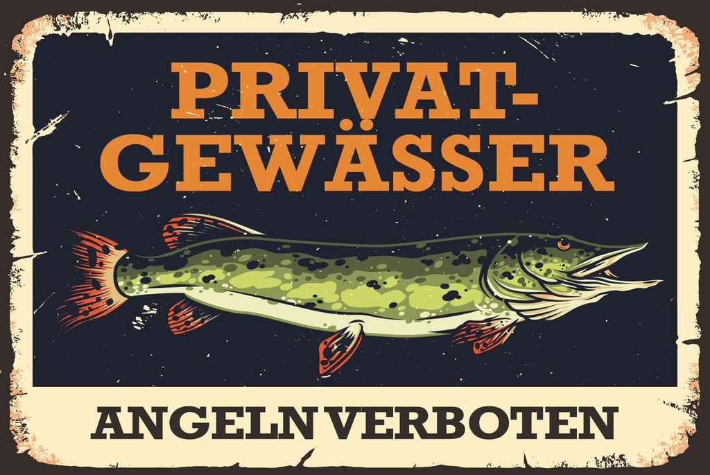 vianmo Holzschild 20x30 cm Privatgewässer Angeln verboten Hecht Fisch
