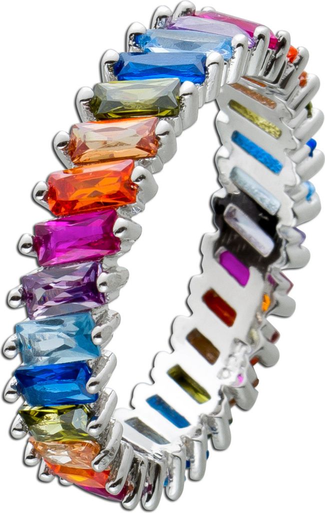 Memoire Damenring Silber 925 bunte Zirkonia Steine 19