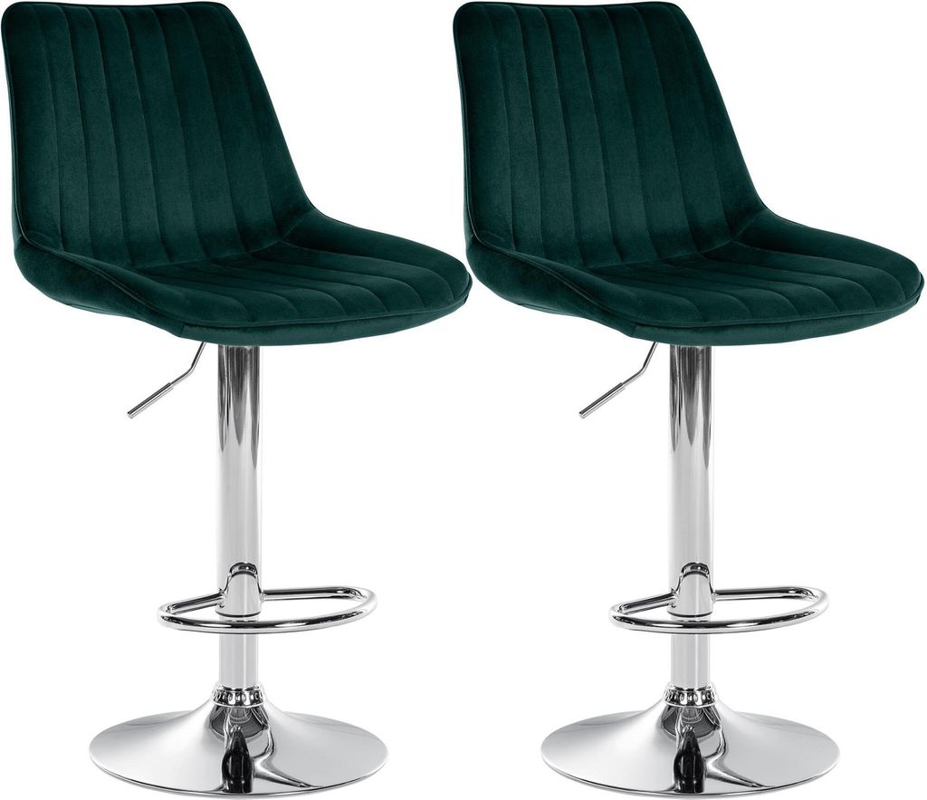 DELUKE Barhocker 2er Set RIO - Grün, Samt, Chrom | Barhocker mit Lehne Barstuhl Tresenhocker Tresenstuhl Kneipenhocker Kneipenstuhl