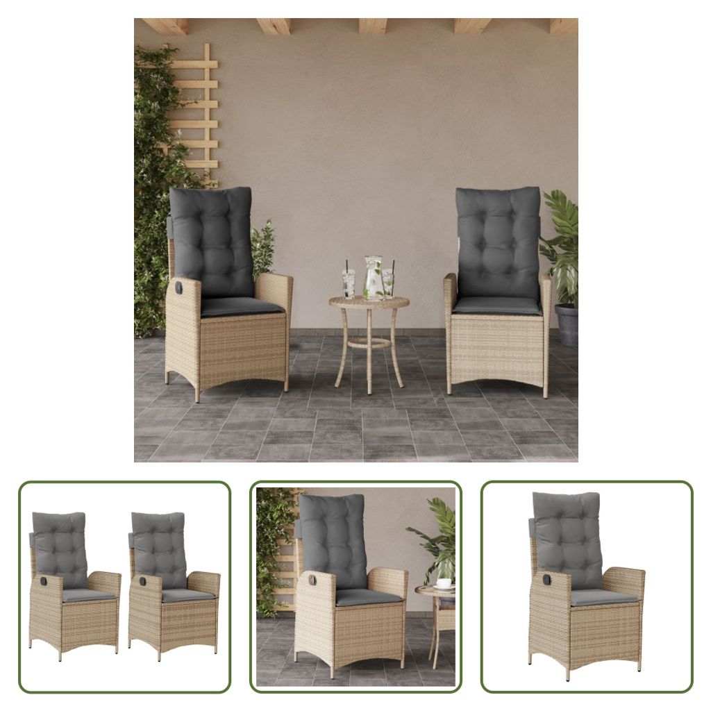 The Living Store Gartensessel Kissen 2Stk. Verstellbar Beigemischung Poly Rattan