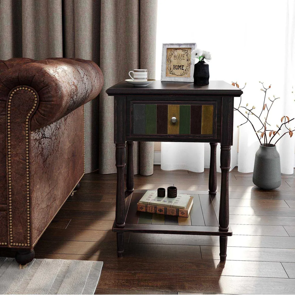 Table de chevet coloniale compacte pour optimiser le rangement du lit - 3