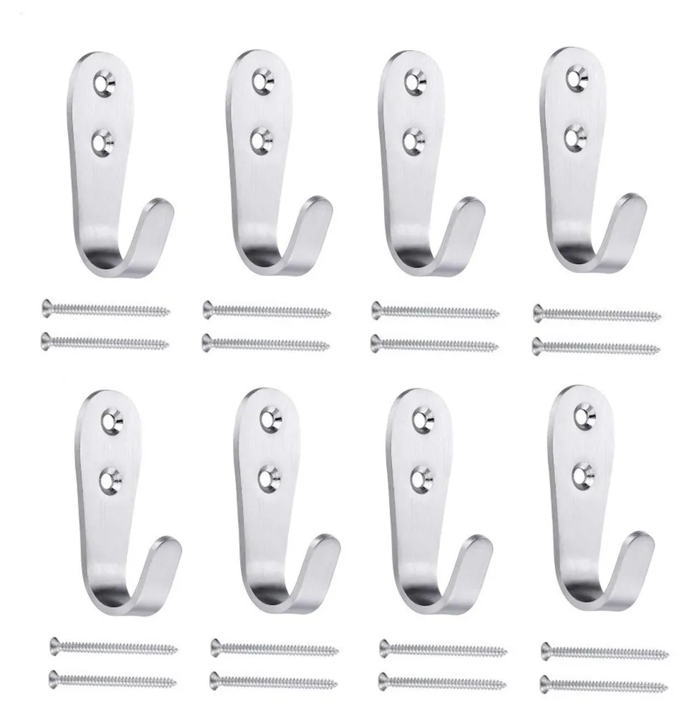 Lot de 8 crochets muraux inox argent mat 3mm robustes avec vis incluses