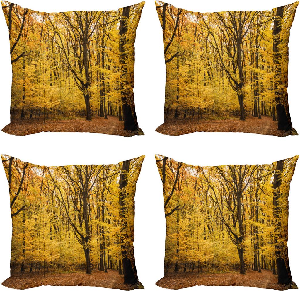 ABAKUHAUS Fallen Kissenbezug Set (4 Stück), Herbst in der Natur Theme, Moderner Doppelseitiger Digitaldruck, 40 cm x 40 cm, Gelb Braun