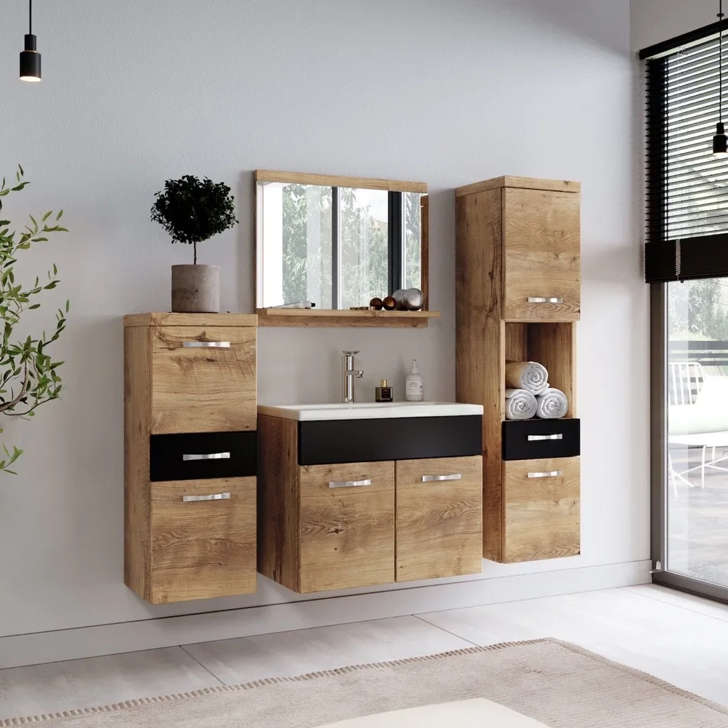 Ensemble meuble de salle de bains avec vasque et colonne Alba 60 cm - 2