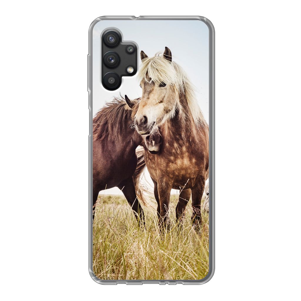 MuchoWow Handyhülle Schutzhülle Hülle für Samsung Galaxy A32 5G Pferde - Gras - Frühling Silikon Softcase Handy Hülle - Softcase