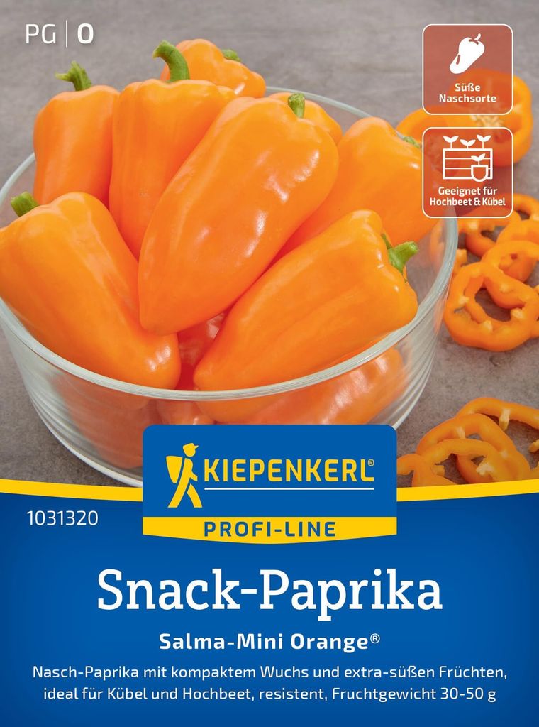Kiepenkerl Profi-Line Paprikasamen Salma-Mini Orange 1031320 - Nasch Paprika - kompakter Wuchs - extra- süße Früchte - Saatgut, Samen Gemüse,...
