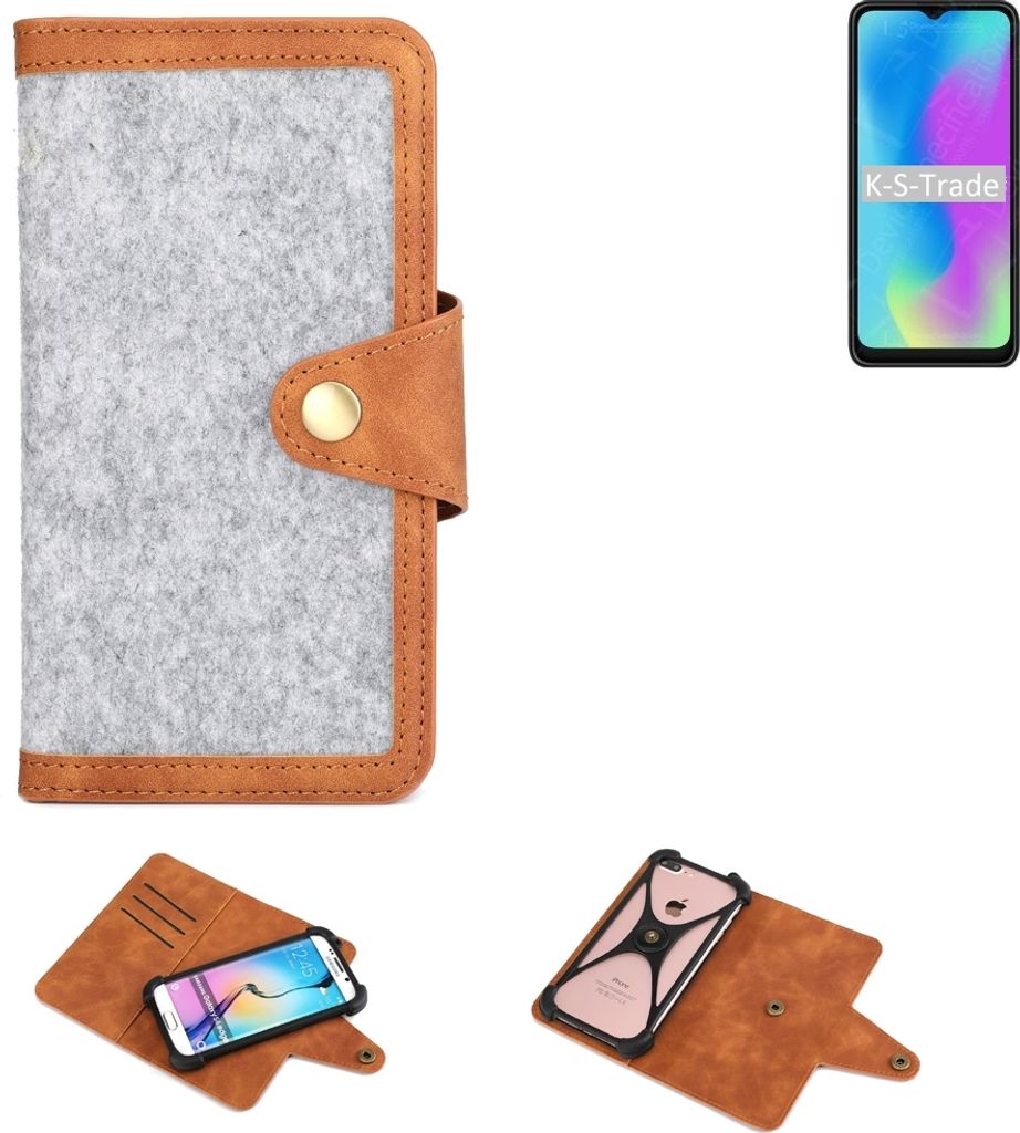 K-S-Trade Handyhülle kompatibel mit HiSense E50 Lite Schutzhülle Filz-Hülle Kunst-Leder hellgrau braun (1x)