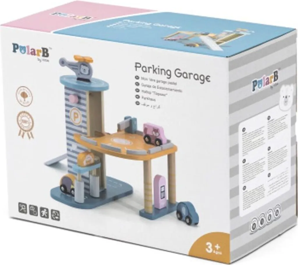 Jouet d'éveil parking et garage en bois pour circuit de voitures